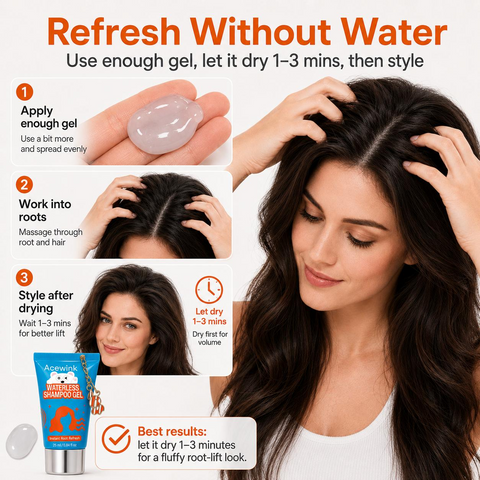 Acewink Waterless Shampoo Gel - Haircare Essential, Instantly Fresh Shampoo, No-Water-Needed Root Refresh, Travel Hair Care Product