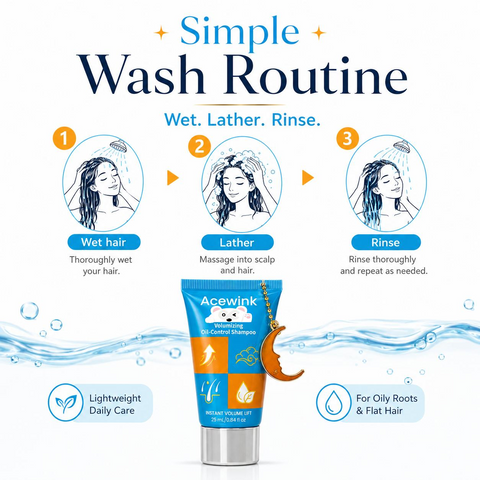 Acewink Volumizing Oil-Control Liquid Shampoo - Botanical Haircare Cleanser, Portable Tube for Daily Fresh-Feeling Hair
