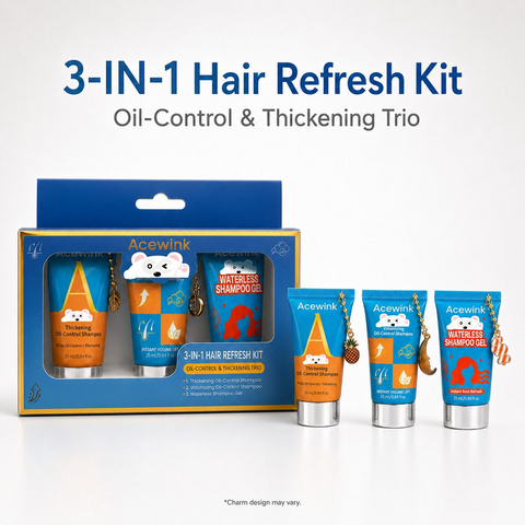 Acewink 3-in-1 Haircare Daily Refresh Kit - Waterless Shampoo Gel Cleanser, Oil-Control Volumizing Shampoo, Travel-Size Root Care for Oily & Flat Hair (Great Gift Option)