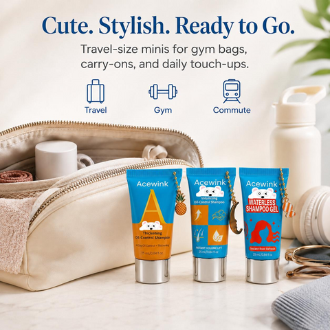 Acewink 3-in-1 Haircare Daily Refresh Kit - Waterless Shampoo Gel Cleanser, Oil-Control Volumizing Shampoo, Travel-Size Root Care for Oily & Flat Hair (Great Gift Option)