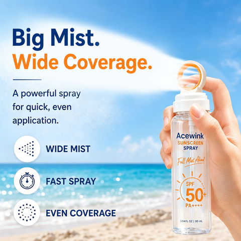 Acewink Sunscreen Spray SPF 50+, Lightweight Sun Protection Mist for Face & Body, Beach & Outdoor Essentials