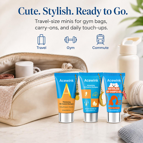Acewink 3-in-1 Haircare Daily Refresh Kit - Waterless Shampoo Gel Cleanser, Oil-Control Volumizing Shampoo, Travel-Size Root Care for Oily & Flat Hair (Great Gift Option)