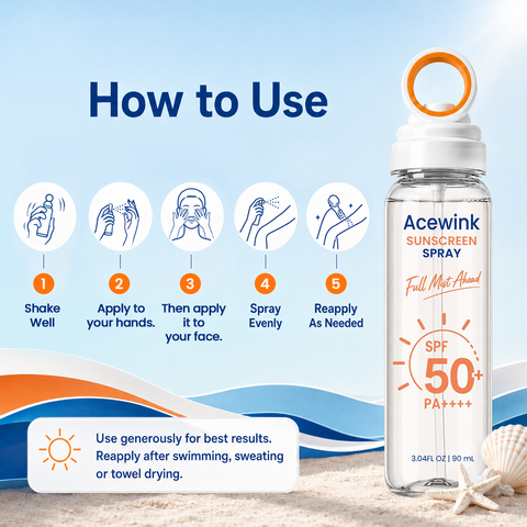Acewink Sunscreen Spray SPF 50+, Lightweight Sun Protection Mist for Face & Body, Beach & Outdoor Essentials