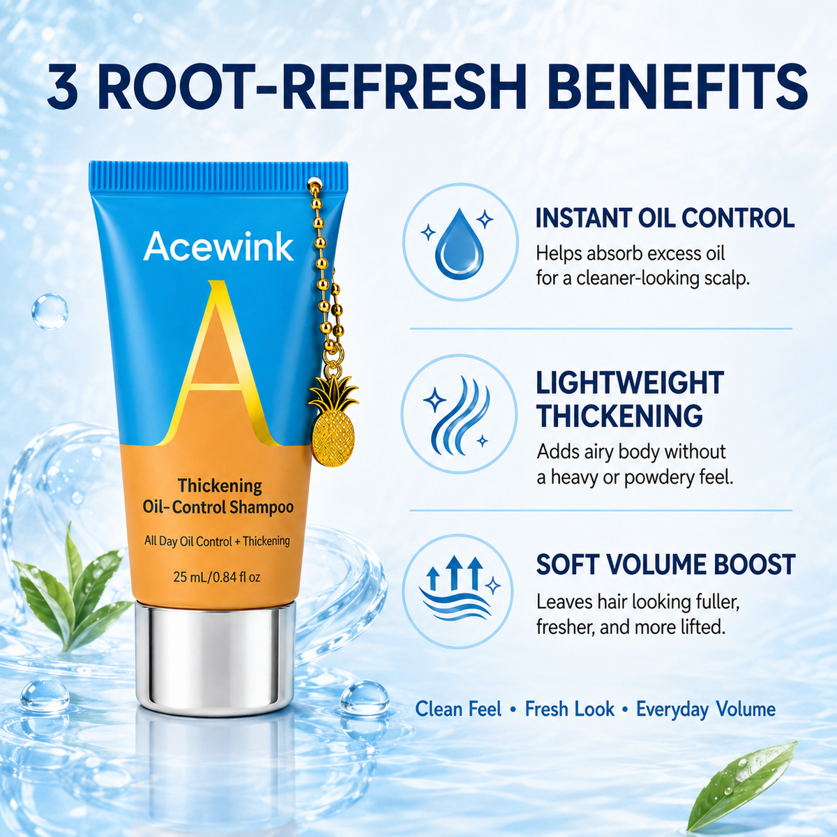 Acewink Oil-Control Volumizing Haircare Shampoo - Lightweight Liquid Shampoo for Normal Scalp, Fresh-Feeling Scalp and Fuller-Looking Hair